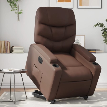 Sillón reclinable elevable eléctrico de cuero sintético marrón en Sillones | Comprar online en Foru.es