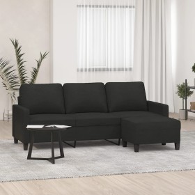 Sofá de 3 plazas con taburete de tela negro 180 cm de , Sofás - Ref: Foro24-3201041, Precio: 370,87 €, Descuento: %