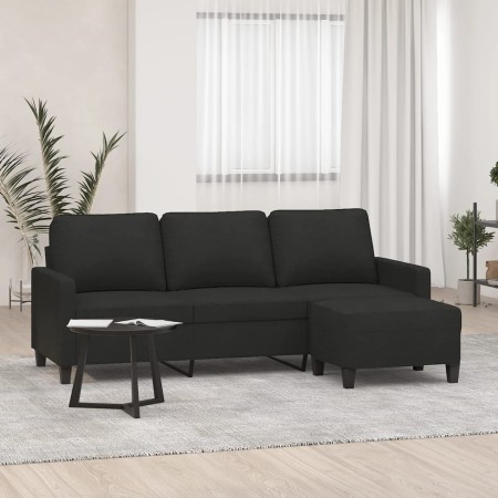 Sofá de 3 plazas con taburete de tela negro 180 cm de , Sofás - Ref: Foro24-3201041, Precio: 370,87 €, Descuento: %