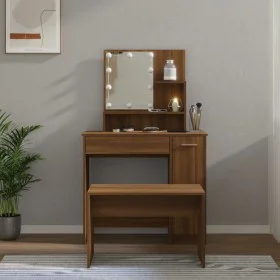 Brown Oak Plywood LED Vanity Set by , Bedroom Dressers - Ref: Foro24-3114122, Price: 116,99 €, Discount: %