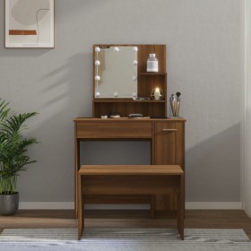 Juego de tocador con LED madera contrachapada roble marrón de , Tocadores para dormitorios - Ref: Foro24-3114122, Precio: 118...
