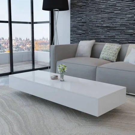 Mesa de centro rectangular de fibra de vidrio blanco brillante de vidaXL, Mesas de centro - Ref: Foro24-244021, Precio: 144,2...