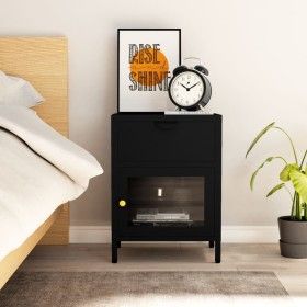 Mesita de noche negra acero y vidrio 40x30x54,5 cm de vidaXL, Mesitas de noche - Ref: Foro24-336052, Precio: 97,78 €, Descuen...