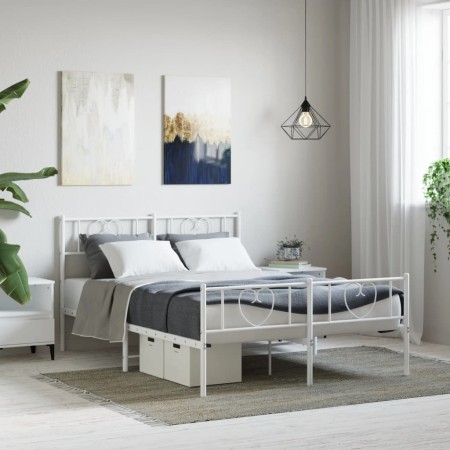 Estructura cama metal con cabecero y estribo blanco 150x200 cm de , Camas y somieres - Ref: Foro24-355532, Precio: 123,55 €, ...