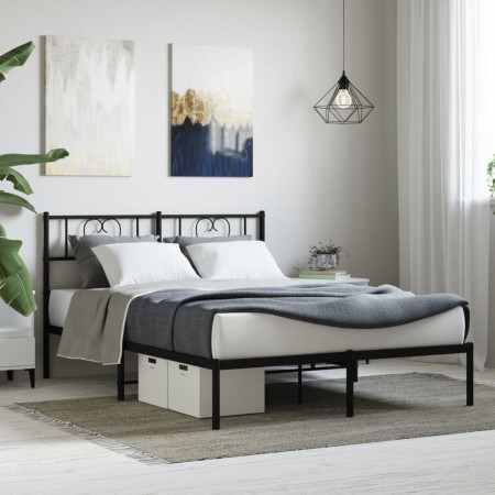 Estructura de cama con cabecero metal negro 140x190 cm de , Camas y somieres - Ref: Foro24-355463, Precio: 106,58 €, Descuent...