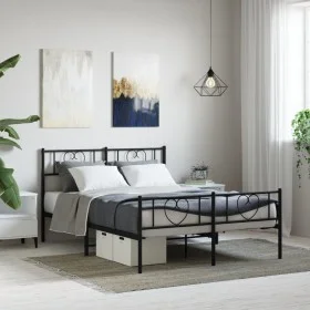 Black metal headboard and footboard bed frame 135x190 cm by , Beds and slatted bases - Ref: Foro24-355480, Price: 101,91 €, D...