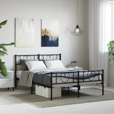 Estructura de cama cabecero y estribo metal negro 140x200 cm de , Camas y somieres - Ref: Foro24-355482, Precio: 111,16 €, De...
