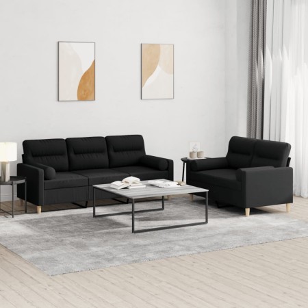 Juego de sofás con cojines 2 piezas tela negro de , Sofás - Ref: Foro24-3201620, Precio: 510,97 €, Descuento: %