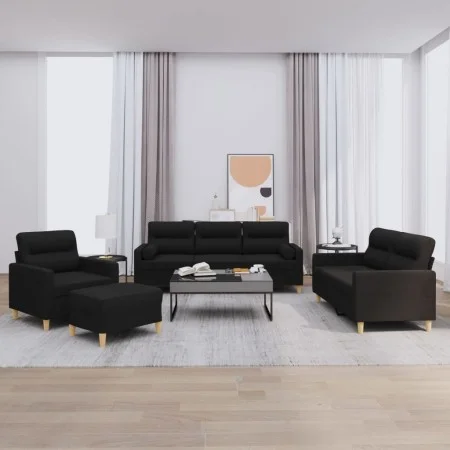 Sofagarnitur mit Kissen 4-teilig aus schwarzem Stoff von , Sofas - Ref: Foro24-3201564, Preis: 669,80 €, Rabatt: %