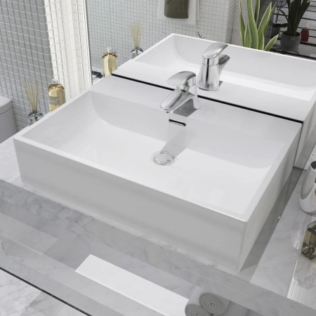 Lavabo con orificio para grifo cerámica 60,5x42,5x14,5 cm blanco de vidaXL, Lavabos - Ref: Foro24-142347, Precio: 129,99 €, D...