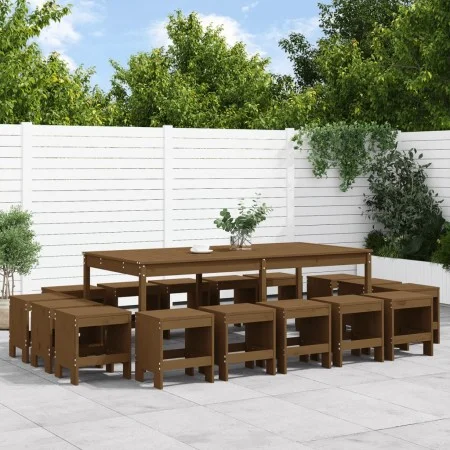 Set de comedor de jardín 17 pzas madera maciza pino marrón miel de , Conjuntos de jardín - Ref: Foro24-3157730, Precio: 865,5...