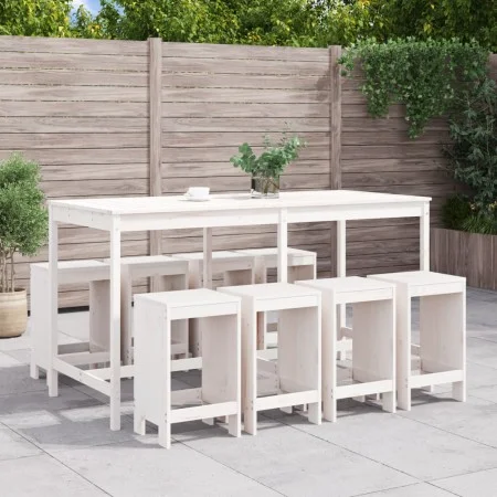 Mesa y taburetes altos jardín 9 pzas madera maciza pino blanco de , Conjuntos de jardín - Ref: Foro24-3157758, Precio: 620,68...