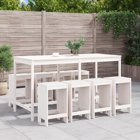 Mesa y taburetes altos jardín 9 pzas madera maciza pino blanco de , Conjuntos de jardín - Ref: Foro24-3157758, Precio: 629,38...