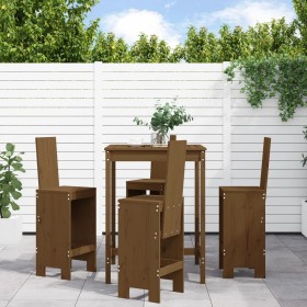 Mesa y taburetes altos de jardín 5 pzas madera pino marrón miel de , Conjuntos de jardín - Ref: Foro24-3157772, Precio: 381,3...