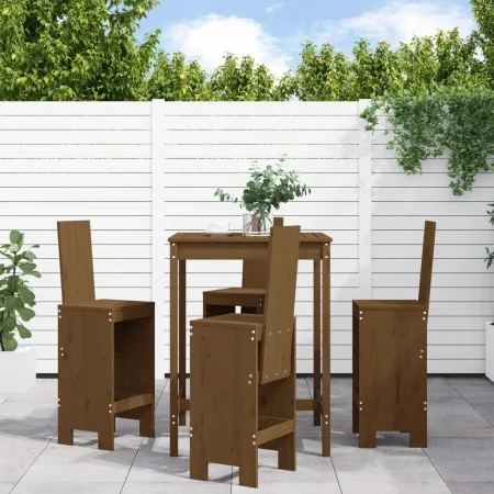 Mesa y taburetes altos de jardín 5 pzas madera pino marrón miel de , Conjuntos de jardín - Ref: Foro24-3157772, Precio: 376,4...