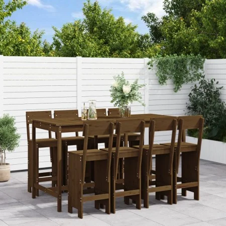 Mesa y taburetes altos de jardín 9 pzas madera pino marrón miel de , Conjuntos de jardín - Ref: Foro24-3157820, Precio: 695,4...
