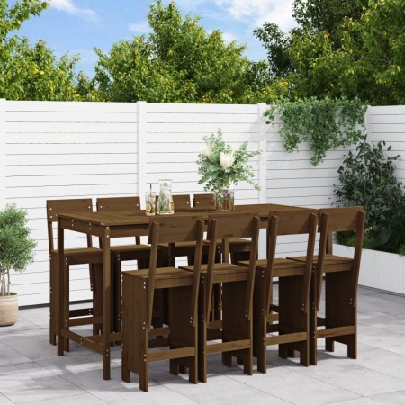 Mesa y taburetes altos de jardín 9 pzas madera pino marrón miel de , Conjuntos de jardín - Ref: Foro24-3157820, Precio: 705,7...