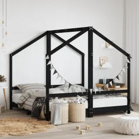 Estructura de cama para niños madera de pino negro 80x160 cm de , Cunas y camas para niños - Ref: Foro24-3200597, Precio: 239...