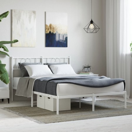 Estructura de cama con cabecero metal blanca 160x200 cm de , Camas y somieres - Ref: Foro24-355515, Precio: 103,18 €, Descuen...