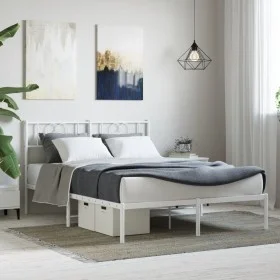 Bettgestell aus weißem Metall mit Kopfteil 160x200 cm von , Betten und Lattenroste - Ref: Foro24-355515, Preis: 102,05 €, Rab...