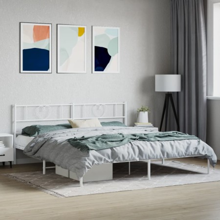 Estructura de cama de metal con cabecero blanco 183x213 cm de , Camas y somieres - Ref: Foro24-355517, Precio: 107,48 €, Desc...