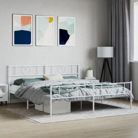 Estructura cama metal con cabecero y pie cama blanco 193x203 cm de , Camas y somieres - Ref: Foro24-355536, Precio: 131,82 €,...