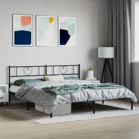 Estructura de cama con cabecero metal negro 180x200 cm de , Camas y somieres - Ref: Foro24-355467, Precio: 109,06 €, Descuent...