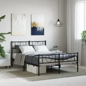 Bed frame with headboard and footboard black metal 120x190 cm by , Beds and slatted bases - Ref: Foro24-355478, Price: 98,19 ...