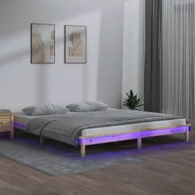 Estructura de cama con LED madera maciza 120x200 cm de , Camas y somieres - Ref: Foro24-820601, Precio: 91,52 €, Descuento: %