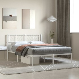 Estructura de cama con cabecero metal blanca 140x200 cm de , Camas y somieres - Ref: Foro24-372229, Precio: 91,71 €, Descuent...