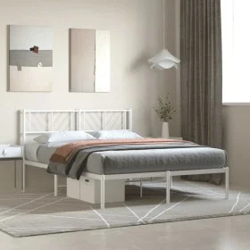 Estructura de cama con cabecero metal blanca 140x200 cm de , Camas y somieres - Ref: Foro24-372229, Precio: 90,44 €, Descuent...