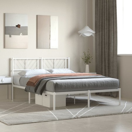 Estructura de cama con cabecero metal blanca 140x200 cm de , Camas y somieres - Ref: Foro24-372229, Precio: 91,71 €, Descuent...