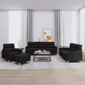 Sofagarnitur mit Kissen 4-teilig aus schwarzem Stoff von , Sofas - Ref: Foro24-3201548, Preis: 627,68 €, Rabatt: %
