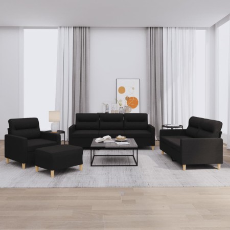 Juego de sofás con cojines 4 piezas tela negro de , Sofás - Ref: Foro24-3201548, Precio: 660,78 €, Descuento: %