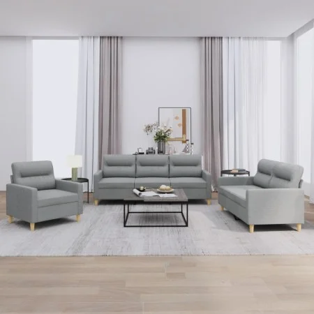 Sofagarnitur mit Kissen 3-teilig aus hellgrauem Stoff von , Sofas - Ref: Foro24-3201536, Preis: 583,72 €, Rabatt: %