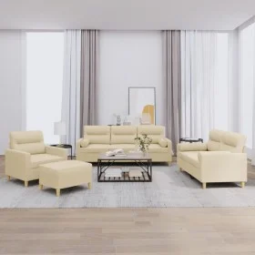 Sofa set with cushions 4 pieces cream fabric by , Sofas - Ref: Foro24-3201562, Price: 693,60 €, Discount: %