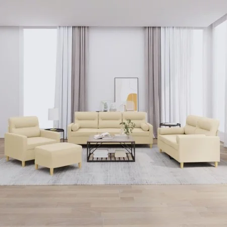 Sofagarnitur mit Kissen, 4-teilig, cremefarbener Stoff von , Sofas - Ref: Foro24-3201562, Preis: 693,60 €, Rabatt: %