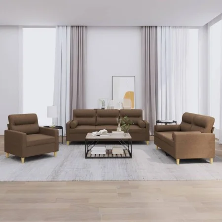 Sofagarnitur mit Kissen 3-teilig aus braunem Stoff von , Sofas - Ref: Foro24-3201555, Preis: 619,30 €, Rabatt: %