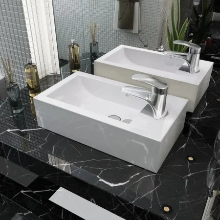 Lavabo con agujero grifo rectangular cerámica 46x25,5x12 blanco de vidaXL, Lavabos - Ref: Foro24-142343, Precio: 67,34 €, Des...
