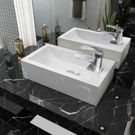 Lavabo con agujero grifo rectangular cerámica 46x25,5x12 blanco de vidaXL, Lavabos - Ref: Foro24-142343, Precio: 68,26 €, Des...