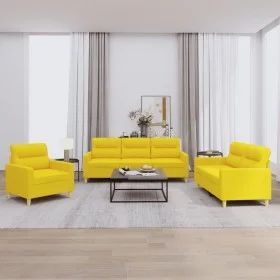 Juego de sofás con cojines 3 piezas tela amarillo claro de , Sofás - Ref: Foro24-3201541, Precio: 550,36 €, Descuento: %