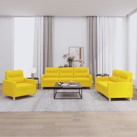 Juego de sofás con cojines 3 piezas tela amarillo claro de , Sofás - Ref: Foro24-3201541, Precio: 558,39 €, Descuento: %