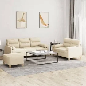 Juego de sofás con cojines 3 piezas tela crema de , Sofás - Ref: Foro24-3201626, Precio: 550,59 €, Descuento: %