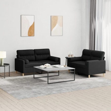 Juego de sofás con cojines 2 piezas tela negro de , Sofás - Ref: Foro24-3201588, Precio: 430,41 €, Descuento: %
