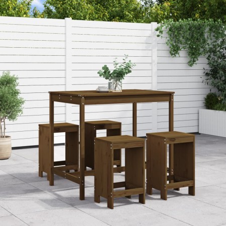 Mesa y taburetes altos de jardín 5 pzas madera pino marrón miel de , Conjuntos de jardín - Ref: Foro24-3157748, Precio: 337,0...