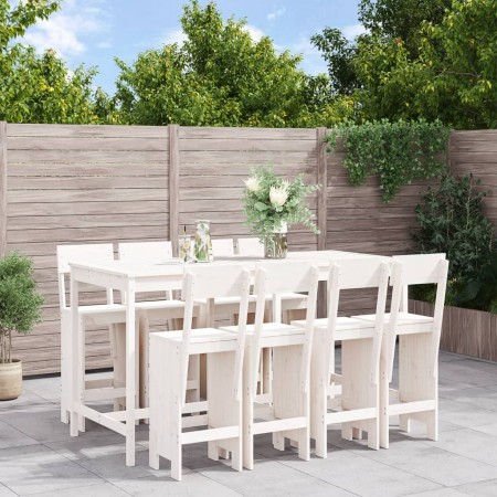 Mesa y taburetes altos jardín 9 pzas madera maciza pino blanco de , Conjuntos de jardín - Ref: Foro24-3157818, Precio: 706,47...