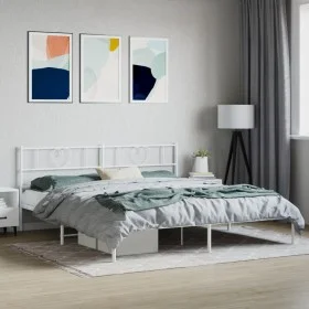 Bettgestell aus weißem Metall mit Kopfteil 200x200 cm von , Betten und Lattenroste - Ref: Foro24-355519, Preis: 108,44 €, Rab...