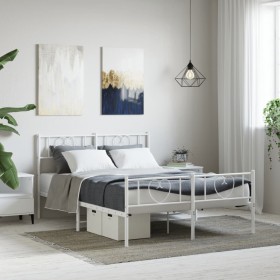 Estructura cama metal con cabecero y estribo blanco 160x200 cm de , Camas y somieres - Ref: Foro24-355533, Precio: 138,76 €, ...