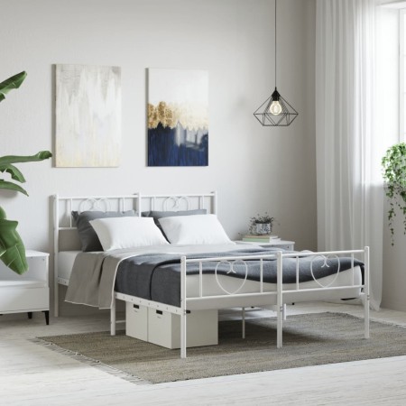 Estructura cama metal con cabecero y estribo blanco 160x200 cm de , Camas y somieres - Ref: Foro24-355533, Precio: 138,76 €, ...