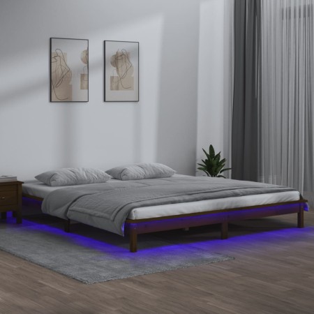 Estructura de cama con LED madera maciza marrón miel 160x200 cm de , Camas y somieres - Ref: Foro24-820619, Precio: 119,58 €,...